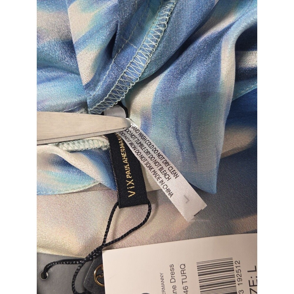 NEW WITH TAGS VIX PAULA HERMANNY 100% SILK BLUE WHITE COVER UP DRESS sz L RESORT - Picture 5 of 8